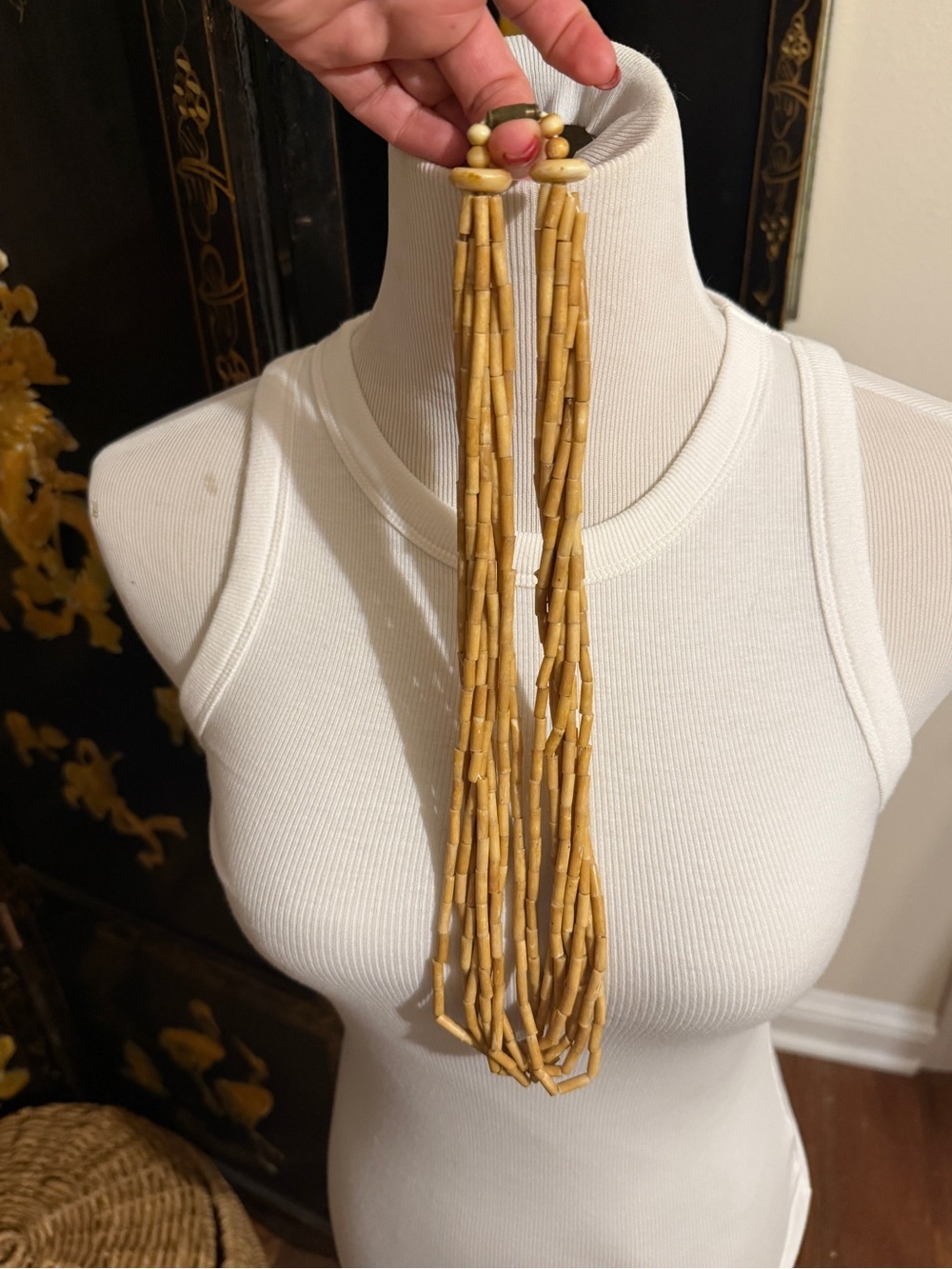 Handmade Multi-Strand Vintage Bead Necklace - Mustard Yellow
